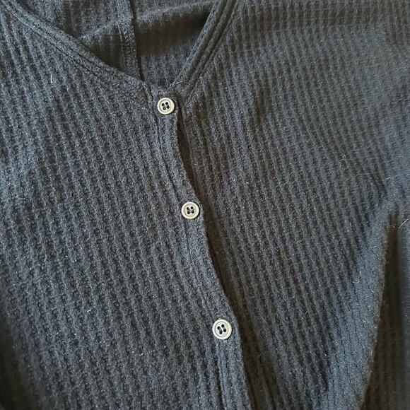 Style & Co Womens Waffle Knit Tie Front Top Size Medium Black Button Down - Picture 5 of 5